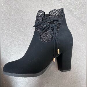 Venus Black Booties with Lace Trim